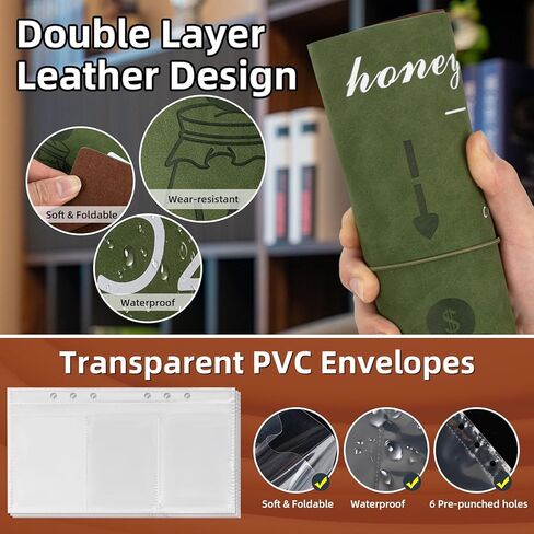 Leather 52 Week Money Saving Challenge Binder, Hyperzoo Money Saving Challenge Book with Envelopes for Cash Saving Budget Binder Planner Book with Cash Envelopes Brown in Kuwait