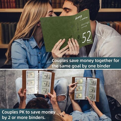 Leather 52 Week Money Saving Challenge Binder, Hyperzoo Money Saving Challenge Book with Envelopes for Cash Saving Budget Binder Planner Book with Cash Envelopes Brown in Kuwait