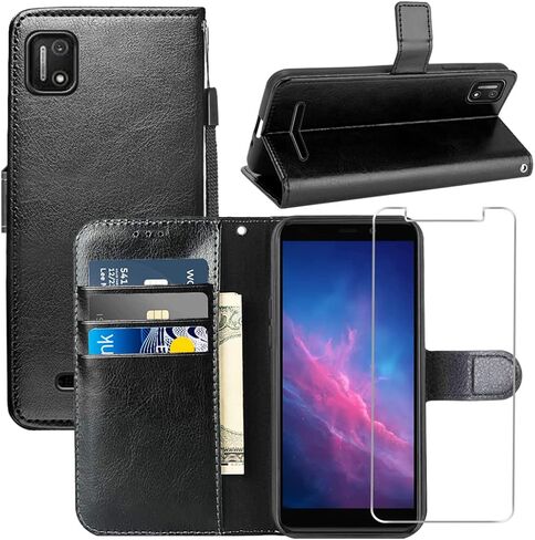 حافظة لهاتف Cloud Stratus C7، مع واقي شاشة، حزام معصم من جلد البولي يوريثان، فتحات للبطاقات، غطاء حماية قلاب مقاوم للصدمات، حافظة محفظة للهاتف لهاتف Cloud Mobile Stratus C7، أسود in Kuwait