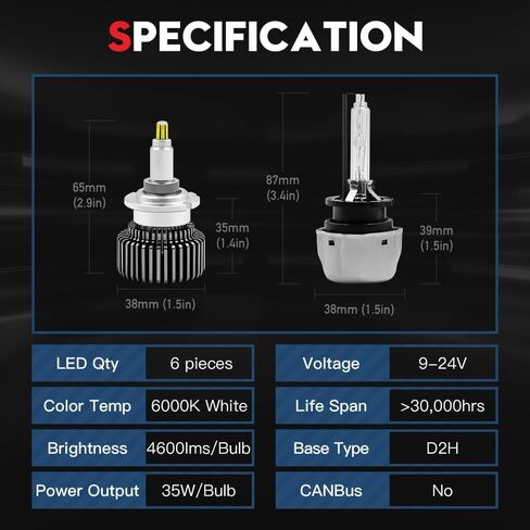 VEHICODE D1S D2S D3S D4S 360 D2H LED لمبة 6000K-6500K جهاز عرض أبيض ضوء الضباب 35W DS1 DS2 D2R DS3 DS4 D4R استبدال زينون HID (عبوتان) in Kuwait
