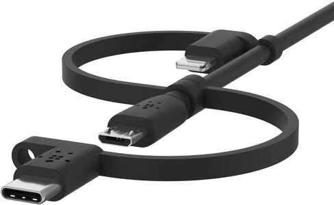 كابل Belkin 3 في 1 Universal USB-A - كابل USB-C، كابل Lightning، Micro-USB - شاحن شحن معزز لسلك الشحن مصمم لأجهزة Apple iPhone وiPad وGalaxy والكمبيوتر اللوحي والهواتف الذكية - أسود 3.3 قدم in Kuwait