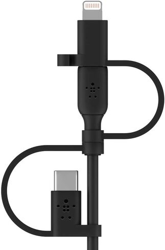 كابل Belkin 3 في 1 Universal USB-A - كابل USB-C، كابل Lightning، Micro-USB - شاحن شحن معزز لسلك الشحن مصمم لأجهزة Apple iPhone وiPad وGalaxy والكمبيوتر اللوحي والهواتف الذكية - أسود 3.3 قدم in Kuwait