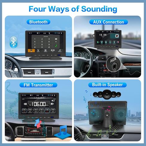 Portable Apple Carplay and Android Auto Dash Mount - Car Play Screen for Car 7 inch - Bluetooth Music/FM Transmitter/EQ Setting/Mirror Link/SWC + 12leds Camera & 64G TF Card in Saudi Arabia