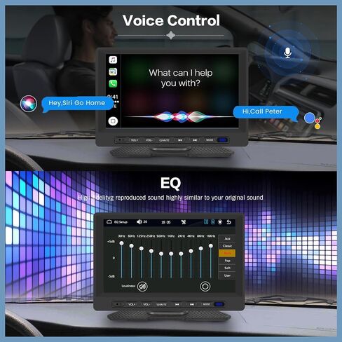 Portable Apple Carplay and Android Auto Dash Mount - Car Play Screen for Car 7 inch - Bluetooth Music/FM Transmitter/EQ Setting/Mirror Link/SWC + 12leds Camera & 64G TF Card in Saudi Arabia