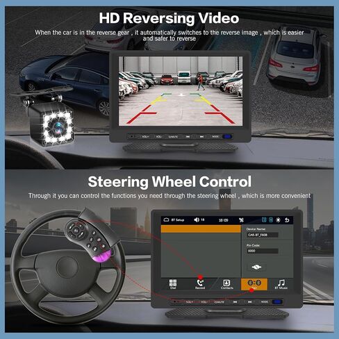 Portable Apple Carplay and Android Auto Dash Mount - Car Play Screen for Car 7 inch - Bluetooth Music/FM Transmitter/EQ Setting/Mirror Link/SWC + 12leds Camera & 64G TF Card in Saudi Arabia