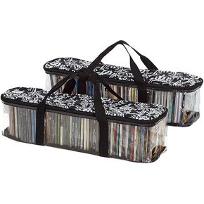 The Lakeside Collection Media Storage Bag Organizer with Handles for DVDs or CDs Set of 2 - Set of 2 DVD Damask