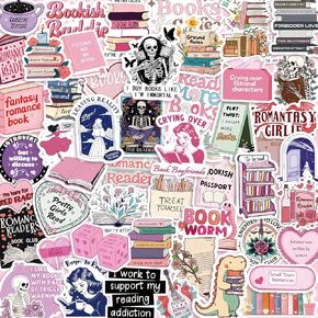 200PCS Book Stickers for Kindle, Romance Bookish Sticker Pack for Readers Adult, Holographic Vinyl Decals for Laptop Ebook Readers Water Bottles Journal Scrapbook Waterproof