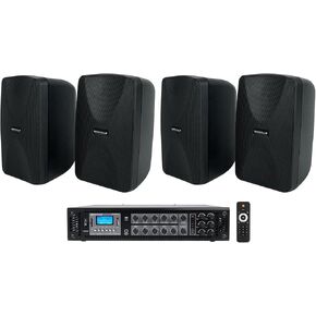 Rockville RCS180-6 180 Watt 6 Zone 70v Commercial/Restaurant Amplifier/Bluetooth Bundle with (4) WET-40B 4" Wall Speakers Black Swivel