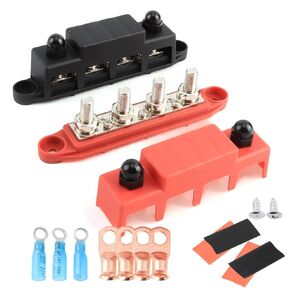Darui Power Distribution Block Bar Bar 5/16 '' M8 Terminal Stud 4 post with cover 250 amp stating for Marine Automotive and Solar Wiring RV Boat (250a ، 5/16 '' ، Red+Black)