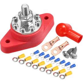 Motoforti 1 Set 3/8" Power Distribution Block 8 Point Bus Bar 18 Screws Terminal Block with Cover for Boat Car Marine Battery Junction Block Plastic Metal Red Long-lasting