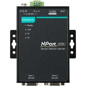 Moxa NPort 5210A-T - 2-Port RS-232 Device Server, 1.5 kV (Built-in) Magnetic Isolation Protection, Wide Range -40 to 75°C (Please Purchase Power Supply Separately - PWR-12150-USJP-SA-T)
