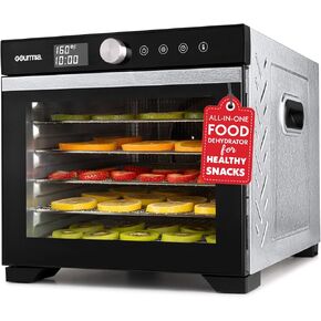 Gourmia Digital Food Dehydrator – 6 Stainless Steel Trays, 360° Airflow, One-Touch Presets, Adjustable Temp 95–165°F, Timer, Glass Door, Quiet Operation, 600W – Healthy Snacks, Jerky, Fruits & More
