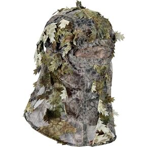 Hunting Camo Mask Full Face Covering, Ghillie Camouflage 3D Leafy Headwear Breathable Adjustable