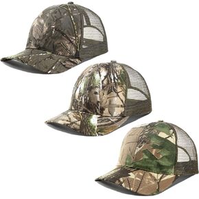 3 Pcs Hunting Hats Mesh Back Camo Caps Men's Trucker Breathable Mesh Cap with Adjustable Strap Hunting Gear Accessories