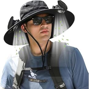 Wide Brim Solar Fan Hat,Hat with Fans Solar Power,Outdoor Wide Brim Sun with 2 Sun Bucket,UPF 50+ for Outdoor Fishing
