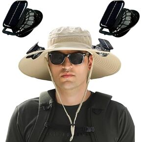 Wide Brim Solar Fan Outdoor Fishing Hat,Solar Fan Hat,Men Sun Hat with 2 Solar Fan Fishing Hats,3 Speed Adjustable Fans Hats