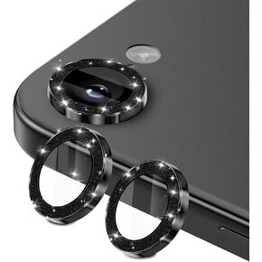 Camera Lens Protector Compatible for iPhone 16e,Bling Metal Ring Tempered Glass Cover,Anti-Scratch Protection,Case Friendly,Bumper Design,Set of 3 - Black