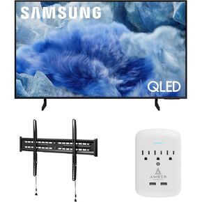 Samsung QN75Q8FAAFXZA 75 Inch Class QLED Q8F 4K Vision AI Smart TV with a Walts FIXED-MOUNT-43-90 TV Mount for 43"-98" TVs and Amber Protection 3-Outlet-Surge Surge Protector (2025)
