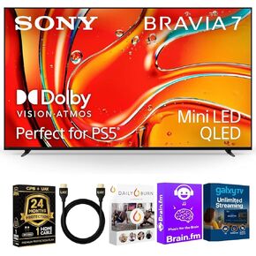 Sony 85-Inch BRAVIA 7 4K HDR Mini LED QLED Smart Google TV with Dolby Vision, PS5 Exclusive Features, HDMI 2.1, XR Processor – Bundle with 2-Year CPS Protection, AUX HDMI Cable & Streaming Bundle