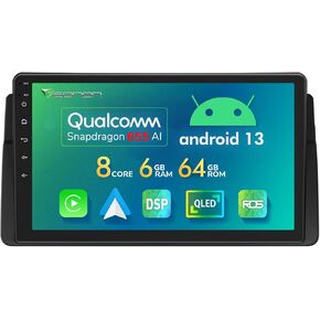 Eonon Android 12 Wireless CarPlay & Android Auto Car Stereo, Ultra-Thin Octa Core 6GB+64GB Car Radio, 9 Inch QLED Touchscreen Car Stereo Receiver, Compatible with BMW 3 Series(1999-2005) -E46A12S