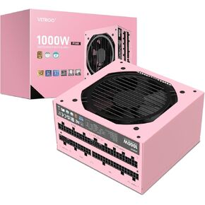 Vetroo 1000W Black Power Supply ATX 3.1 Ready Dual PCIe 5.1, 80 Plus Gold Full Modular, Eco Mode with 120mm FDB Fan, Compact Size, 10 Year Warranty for Gaming PC