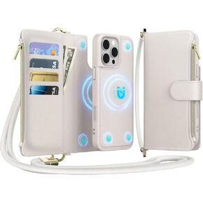 بالنسبة إلى iPhone 15 Pro Max (6.7 بوصة) علبة محفظة قابلة للفصل مع crossbody.multi-function 2 في حالة محفظة مغناطيسية مع حامل بطاقة.