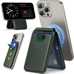 Upgraded Mag-Safe Wallet with Drawstring Lightweight Vegan Leather Magnetic Card Holder Adjustable Phone Wallet Stand Magnetic for iPhone 12-16 Series Not for iPhone 13/12 Mini (Black)