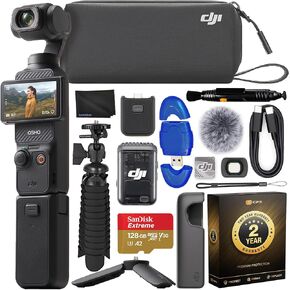 DJI Osmo Pocket 3 Creator Combo Gimbal Stabilizer with 1′′ CMOS & 4K/120fps Video, 3-Axis Stabilization Bundle with 128GB Memory Card, Gripster Flexible Spider Tripod, 2 YR CPS Warranty + More