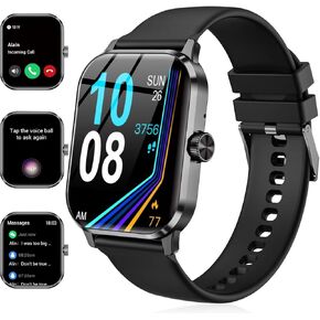 Smart Watch للرجال والنساء ، 1.96 "HD Tracker مع مكالمات Bluetooth ، معدل ضربات القلب ومراقبة النوم ، 120+ أوضاع رياضية ، IP68 مقاوم للماء ، مساعد صوت متوافق مع Android iPhone