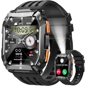 Smart Watches for Men Fitness Watch: 30 Days Battery Life/Call/Answer 1.95'' Mens Military Smart Watches for Android & iPhone, Fitness Tracker with Flashlight/Heart Rate Sleep Monitor/100+ Sport Modes