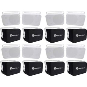 Rockville Bundle: (8) HP65S-8 6.5" Outdoor/Indoor Home Theater Speakers Bundle with (8) RWBC65S Neoprene Covers for Select 6.5" Outdoor Boat Speakers (16 Items)