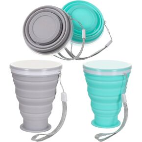 2 Pack Silicone Collapsible Cups for Traveling, Folding Camping Cups Portable Collapsible Travel Cup with Lids, Collapsibles Water Cup, Grey & Blue