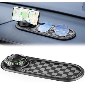 LivTee Multifunction Car Anti-Slip Mat, 360° Rotatable Multifunctional Car Dashboard Mobile Phone Holder with Temporary Parking Number, Universal Dashboard Accessories for Organized Storage (Gray)