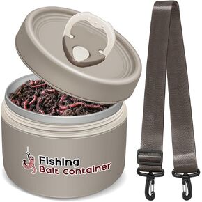 Fishing Bait Container, Insulated Live Bait Storage, Worm Boxes for Nightcrawlers, Portable Crossbody Strap, Stainless Steel Bait Bucket to Keep Bait Fresh and Alive
