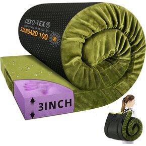 BDEUS Memory Foam Camping Mattress Pad 3inch Waterproof Roll Up Bed Sleeping Mat for Adults Portable Roll Up Mattress for Travel Guest Floor Bed Cot Mattress for Car, Tent
