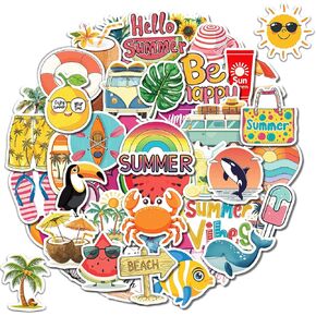 100 Pcs Cute Summer Stickers for Kids Teens Girls Boys, Waterproof Beach Stickers for Water Bottle Laptop, Summer Party Favors & Decorations