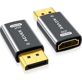 AGVEE 2 Pack Display Port to HDMI 4K@30HZ Adapter, Alloy Shell DP Displayport PC to HDMI Display Coulper Converter, Backward Compatibile with 2K@60HZ 1080P@120HZ Full HDTV, Uni-Directional, Black