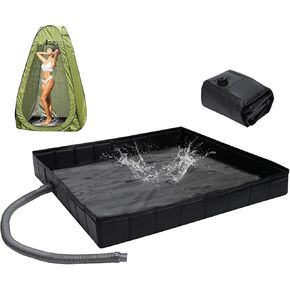 Portable Shower Pan 41" x 41" x 5" Foldable Camping Shower Base with Drain Hose and Clamp Shower Basin for Outdoor, Camping, Beach