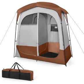 Tangkula Double Room Shower Tent ، خيمة خصوصية كبيرة الحجم مع الأرضية ، ذبابة أمطار قابلة للإزالة ، جيب داخلي ، حبل الغسيل ، الخطاف العلوي ، خيمة متغيرة في الهواء الطلق المحمولة لارتداء الملابس ، التخييم ، المرحاض