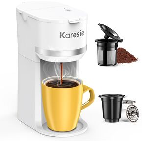 Single Serve Coffee Maker for K-Cup and Ground Coffee, Fast Brew, 6-12 oz Brew Sizes One Cup Coffee Machine Fits 5.5" Mugs, One-Button Small Coffee Maker with Descaling Reminder,Black