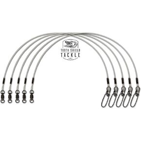 5 Pack 100 lb. 12" Premium Fluorocarbon Tooth Shield Tackle Musky Leaders Muskie Pike Leader (Ball Bearing Swivel)
