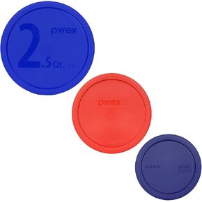 Pyrex (1) 325-PC Blue 2.5 Quart (1)323-PC Red 1.5 Quart (1) 322-PC Blue 1 Quart Mixing Bowl Lids - Original Genuine Pyrex - Made in the USA