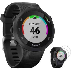 Garmin 010-N2156-05 Forerunner 45 GPS Heart Rate Monitor Running Smartwatch (Black) - (Renewed) with Tempered Glass Screen Protector
