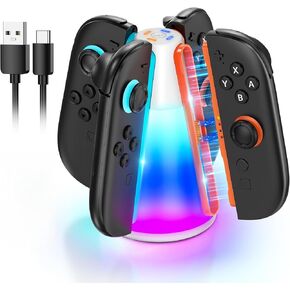 محطة شاحن وحدة التحكم في Nintendo Switch 2 (2025) ، شاحن سريع لـ Joycon 2 ، Stand Magnetic Dock للملحقات 2 مع 10 أوضاع ضوء RGB ، منفذ شحن الاتجاه المزدوج 4 في 1