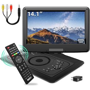 16.5" Portable DVD Player with 14.1 inch Large Screen, Upgraded RF Remote Control, Personal DVD Player for Kids Travel DVD Player Portable with HDMI in, 5h Battery, Support CD/DVD/SD Card/USB