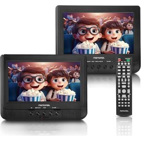 Memorex 10-Inch Digital Dual Screen DVD Player | Dual Playback | Dual Headrest Mount | USB/SD/AV/Sync TV Playback, Rechargeable Battery | Car Mounting Kit, and 3-5 Hour Runtime for Road Trips