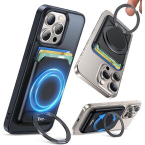 Compatible with Magsafe Wallet 3 Card Holder [Strong Magnet] Magnetic Phone Stand Ring Mount 360 Adjustable Desk Stand Ultra-Slim Fit for iPhone 16/15/14/13/12 Pro Plus Mini (Black)