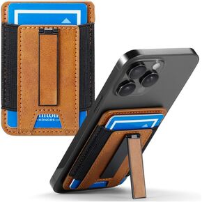 BIAJIYA Card Holder for Back of Phone RFID 5 Pull Credit Card Cash Cell Wallet Pocket Canva Leather Case for Smartphones (Black)