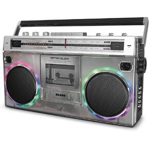 Ion Audio Retro Glow Boombox - Deluxe Stereo AM/FM Radio Cassette Dual Speakers Bass و Bluetooth (متجدد)