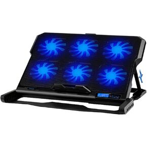 Laptop Cooling Pad 6 Cooling Fans and Cooler with Light LCD Display Notebook Stand for 12-16 Inch